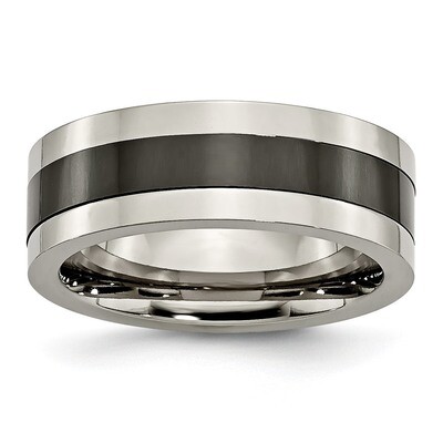 Titanium Base with Polished Black Center Flat 8mm Band Ceramic TB383-11