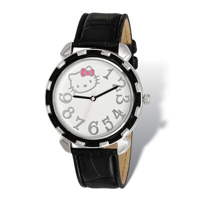 Hello Kitty Silver-tone Black Enamel Faux Leather Watch XWA5071