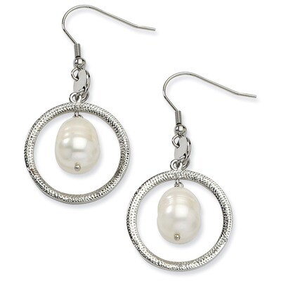 Circle with Fresh Water Cultured Pearl Dangle Earrings - Stainless Steel SRE210 by Chisel, MPN: SRE…