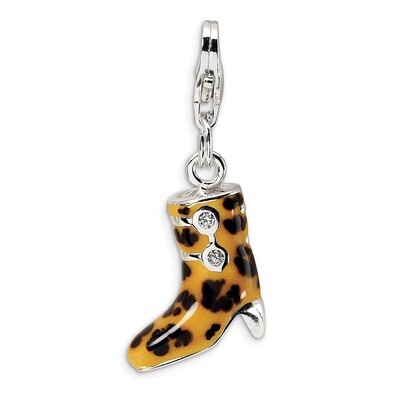 Enameled Leopard Print Boot Charm Sterling Silver Synthetic Diamond QCC200 by Amore La Vita, MPN: Q…