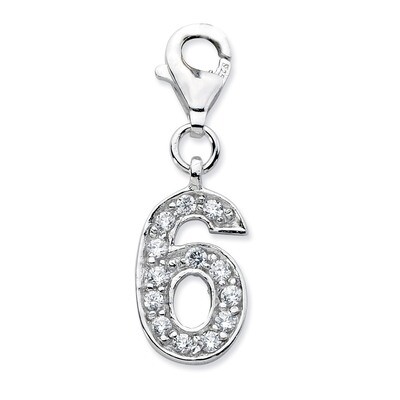 Numeral 6 Charm Sterling Silver Synthetic Diamond QCC105N6 by Amore La Vita, MPN: QCC105N6, 8839573…