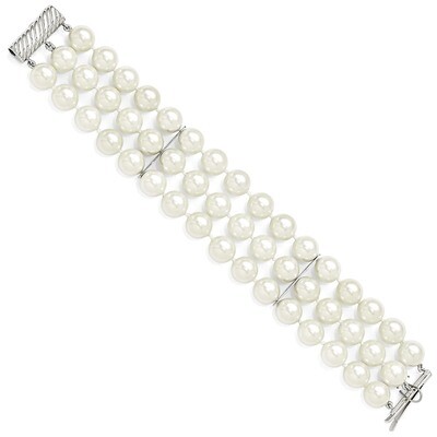 3 Row 10-11Mm White Shell Bead Bracelet Sterling Silver QMJB310W-7.5, MPN: QMJB310W-7.5, 8867742934…