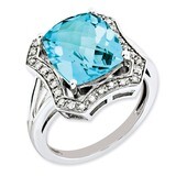 Blue Topaz Ring Sterling Silver Diamond QR3033BT, MPN: QR3033BT, 883957361000