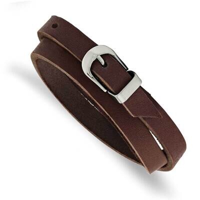 Brown Leather Wrap Bracelet Stainless Steel SRB987-8.5 by Chisel, MPN: SRB987-8.5, 886774239392