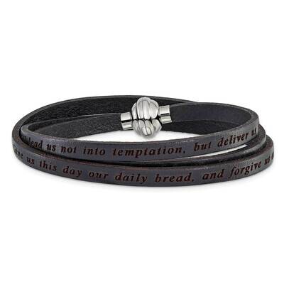 Lord&#39;s Prayer Black Leather Wrap Bracelet Stainless Steel BF3229-MD, MPN: BF3229-MD, 883957331065