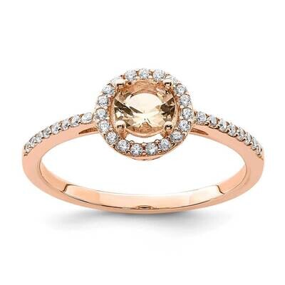 Peach CZ Diamond Halo Ring Sterling Silver Rose-tone QR7131, MPN: QR7131, 883957957593