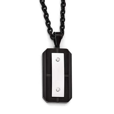 Brushed Polished Black IP-plated Dog Tag Necklace - Stainless Steel SRN1989-24 by Chisel, MPN: SRN1…