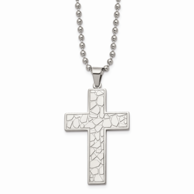 Textured Cross Pendant Necklace Stainless Steel SRN864-24 by Chisel, MPN: SRN864-24, 886774673233