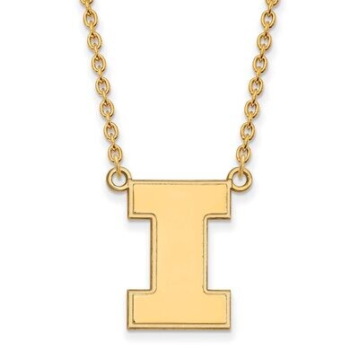 University of Illinois Large Pendant with Chain Necklace Gold-plated Silver GP016UIL-18, MPN: GP016…