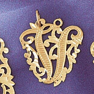 Dazzlers Jewelry Initial V Pendant Necklace Charm Bracelet in Yellow, White or Rose Gold 9557v, MPN…