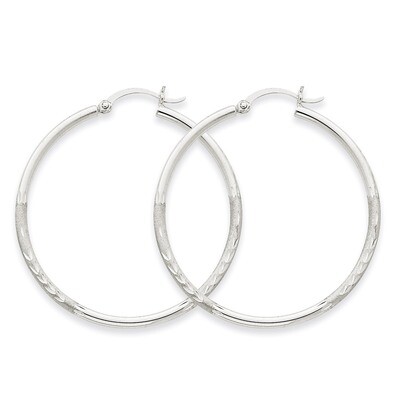 Satin &amp; Diamond-cut 2mm Round Hoop Earrings 14k White Gold TC201, MPN: TC201, 883957288789
