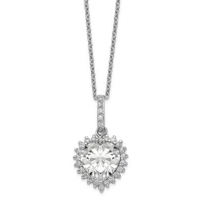 CZ Diamond with 100 Facet Heart Center 18.5 Inch Necklace Sterling Silver Rhodium-plated QCM1394-18…