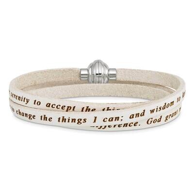 Serenity Prayer White Leather Wrap Bracelet Stainless Steel BF3226-MD, MPN: BF3226-MD, 883957331997