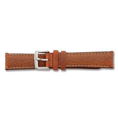 16mm Long Havana Leather White Stitch Watch Band 8.5 Inch Silver-tone Buckle BA97L-16, MPN: BA97L-1…