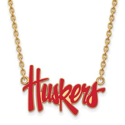 University of Nebraska Large Enamel Pendant with Chain Necklace Gold-plated Silver GP094UNE-18, MPN…