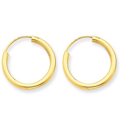 Round Endless 2mm Hoop Earrings 14k Gold Polished H978, MPN: H978, 883957900728