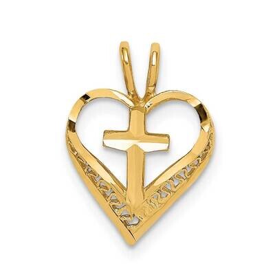 Heart with Cross Chain Slide 14k Gold Diamond-cut C4655, MPN: C4655, 196904087404