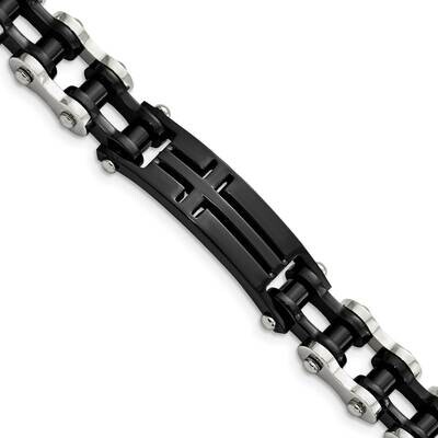 Black Ip-Plated Cross 9 Inch Id Bracelet Stainless Steel Polished SRB2646-9, MPN: SRB2646-9, 191101…