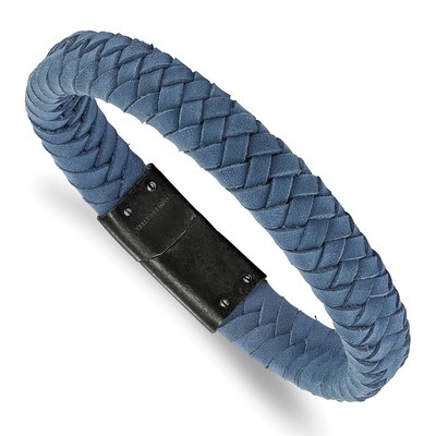 Light Blue Leather Braided 8.25 Inch Bracelet Stainless Steel Brushed SRB2220-8.25 by Chisel, MPN: …