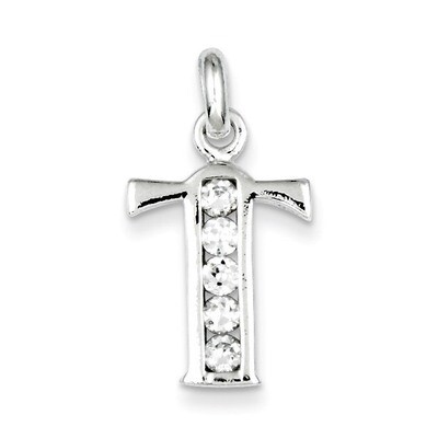 White Diamond Initial T Pendant Sterling Silver QC6716T, MPN: QC6716T, 883957570013