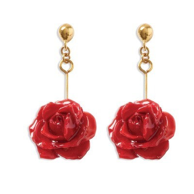 Red Rose Dangle Earrings Lacquer Dipped BF1363, MPN: BF1363, 810391012083