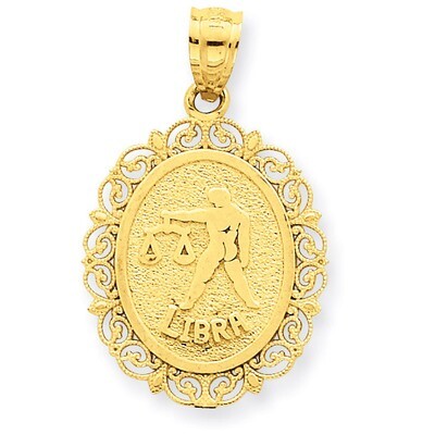 Polished Libra Zodiac Oval Pendant 14k Gold Solid Satin C2849, MPN: C2849, 883957017525