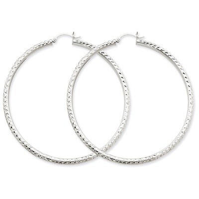 Diamond-cut 3mm Round Hoop Earrings 14k White Gold TC262, MPN: TC262, 883957289373