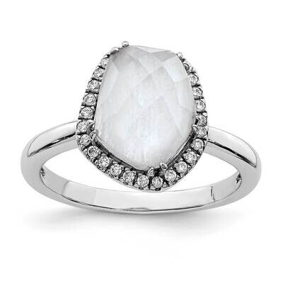Blue Lace Agate &amp; CZ Diamond Ring Sterling Silver Rhodium-plated QR6865, MPN: QR6865, 883957847214