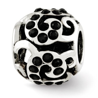Black Swarovski Elements Swirl Bead - Sterling Silver QRS2701, MPN: QRS2701, 886774990910