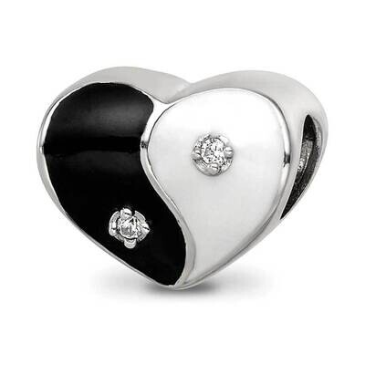 Enamel CZ Yin Yang Heart Bead Sterling Silver QRS4219, MPN: QRS4219,