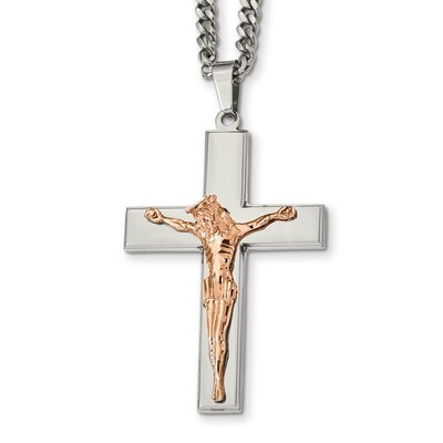 Rose IP-plated 24 Inch Crucifix Necklace Stainless Steel Polished SRN2392-24 by Chisel, MPN: SRN239…