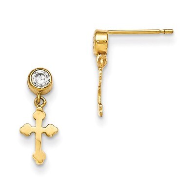 CZ Children&#39;S Cross Dangle Post Earrings 14k Gold GK688, MPN: GK688, 191101367427