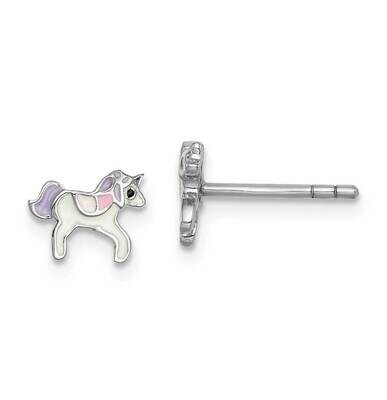 Childs Enameled Unicorn Post Earrings Sterling Silver Rhodium-plated QE14356, MPN: QE14356, 8867740…