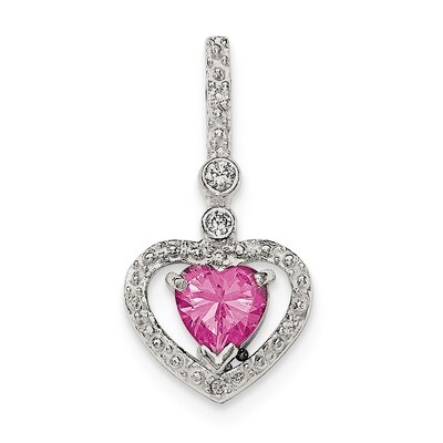 Pink and White CZ Diamond Heart Slide Pendant Sterling Silver Polished QP4526, MPN: QP4526, 1911014…