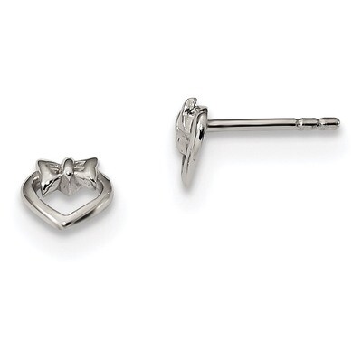 Open Heart with Bow Post Earrings Sterling Silver Rhodium-plated QE13397, MPN: QE13397, 191101235870