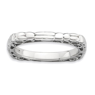 Sterling Silver Polished Rhodium-plate Square Ring QSK771-7