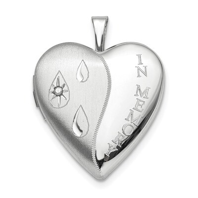 Dia Satin/Polish In Memory Heart Locket Sterling Silver Rhodium-plated QLS696, MPN: QLS696, 1969040…