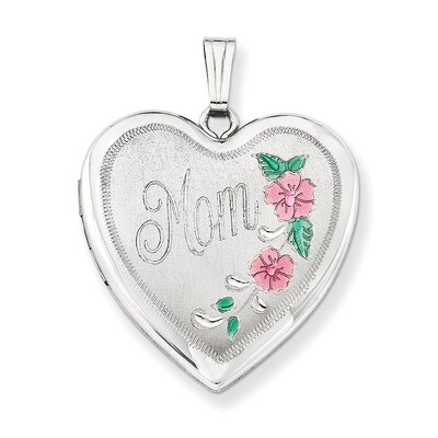 Floral Mom Heart Locket Sterling Silver 24mm Enameled QLS328, MPN: QLS328, 883957557977