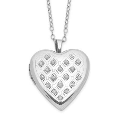 Diamond Mystique Platinum-Plated Diamond Heart Locket Sterling Silver QLS945, MPN: QLS945, 88395773…