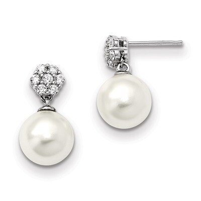 10-11Mm White Shell Pearl CZ Post Dangle Earrings Sterling Silver QMJE112W, MPN: QMJE112W, 88395792…