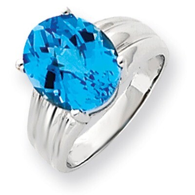 Blue Topaz Checker Ring 14k white Gold 12x10mm Oval Y4549BC, MPN: Y4549BC, 883957442075