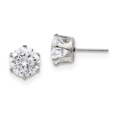9mm Round Diamond CZ Stud Post Earrings Stainless Steel Polished SRE1088 by Chisel, MPN: SRE1088, 1…