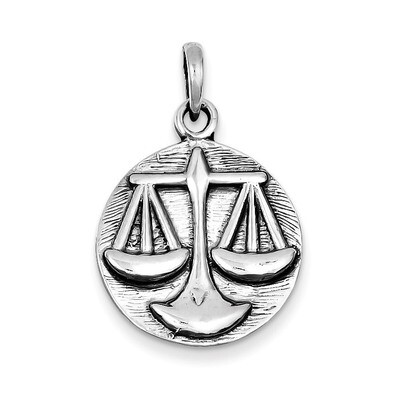 Antique Finish Libra Horoscope Pendant Sterling Silver Polished QC7418, MPN: QC7418, 883957029795
