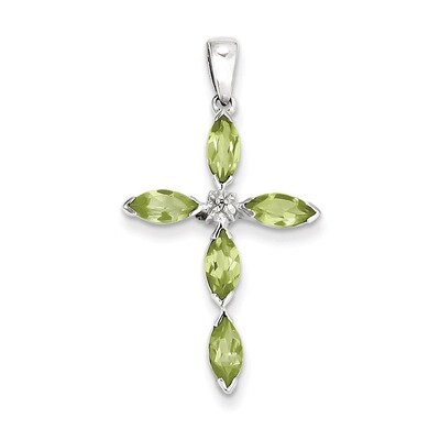 Peridot &amp; Diamond Cross Pendant Sterling Silver Rhodium QDX813, MPN: QDX813, 883957548630