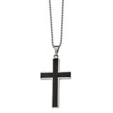 Black Carbon Fiber Inlay Cross 22 inch Necklace Stainless Steel Polished SRN309-22 by Chisel, MPN: …