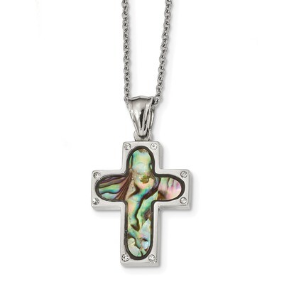 Abalone with Crystal Cross 22 inch Necklace Stainless Steel Polished SRN2452-22 by Chisel, MPN: SRN…