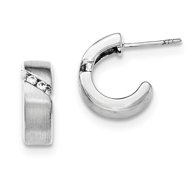 Brushed Post Hoop CZ Earrings Sterling Silver QE12423