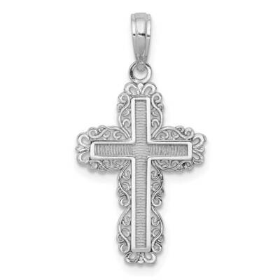 Lace Trim Cross Charm 14k White Gold Textured K8431W, MPN: K8431W, 637218126392