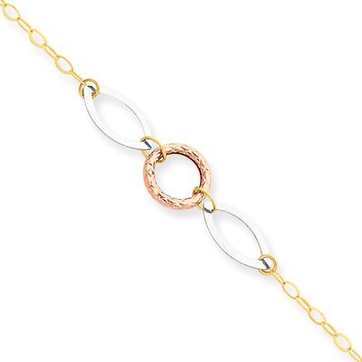 Circle &amp; Oval 9in with 1in ext Anklet 10 Inch 14k Tri-Color Gold ANK222-10, MPN: ANK222-10, 8867742…