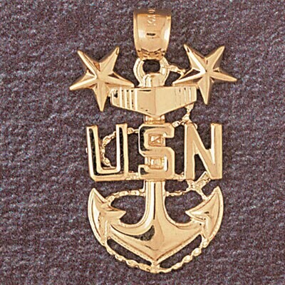 Dazzlers Jewelry Us Navy Sign Pendant Necklace Charm Bracelet in Yellow, White or Rose Gold 4650, M…
